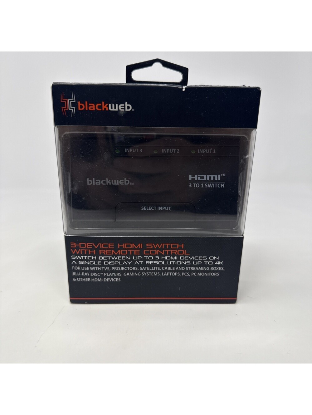 Blackweb 3-Device HDMI Switch with Remote Control 4K BWA18AV019 New In Box
